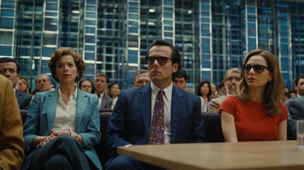 A group of individuals seated in a courtroom, discussing matters related to a spousal IRA case.