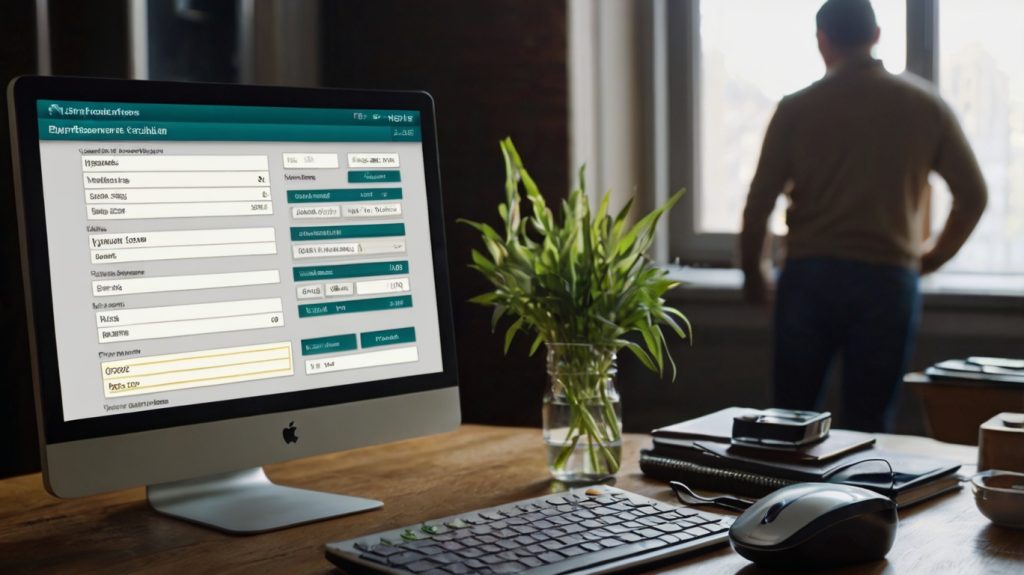 A man gazes at a computer screen featuring a 401(k) form, engaged in reviewing his retirement savings options.