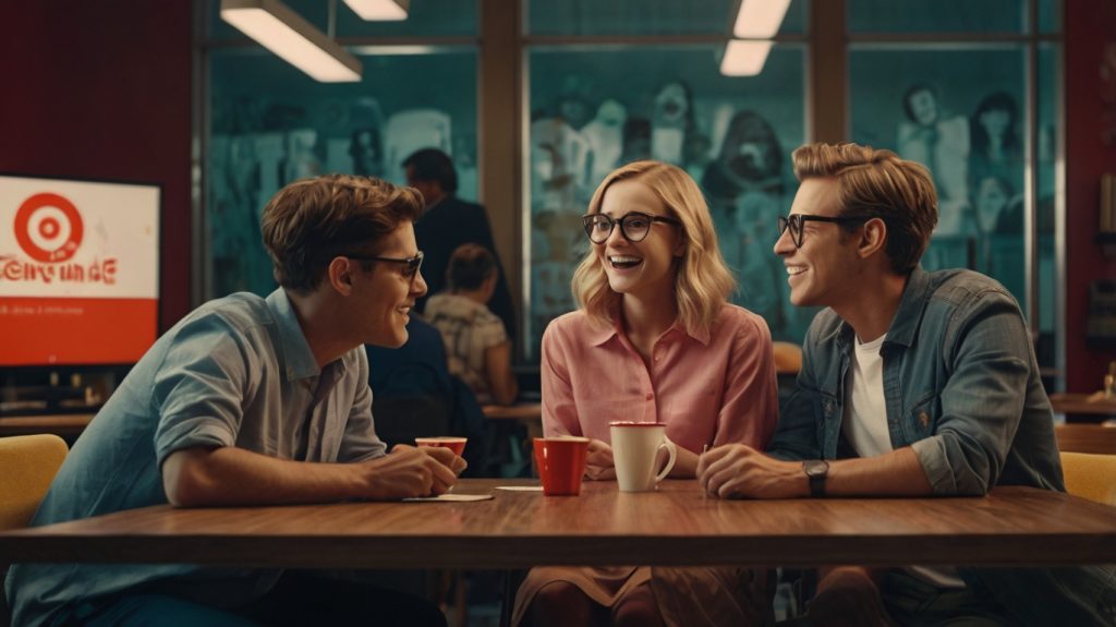 Three people gathered around a table, holding glasses, deliberating on matters related to a target-date fund.